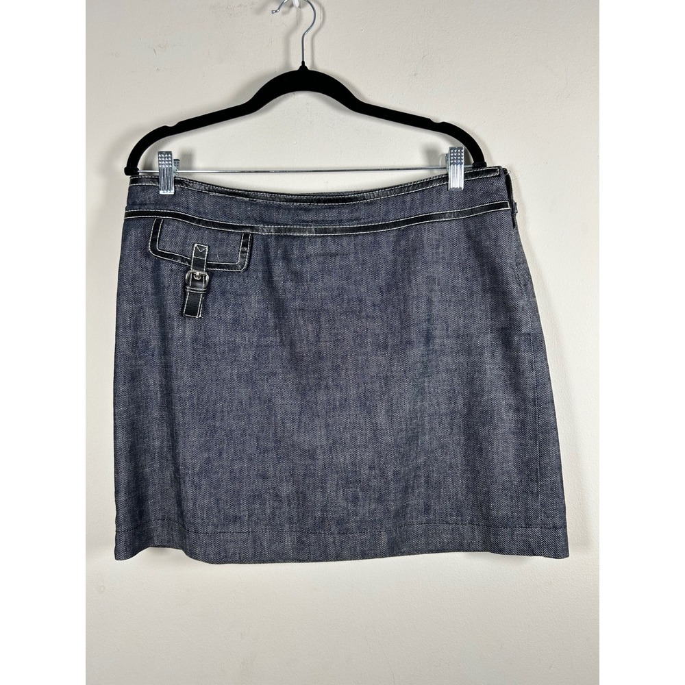 Michael Kors Denim Mini Skirt Womens 12 Dark Blue Y2K Buckle Pocket Stitch